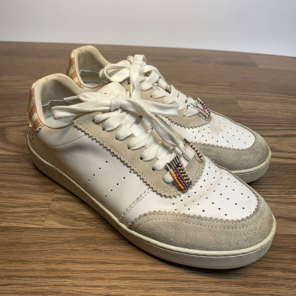 Woman LOEFFLER RANDALL Keeley Gray white Lace Up Sneaker Size 8.5 Shoes Leather